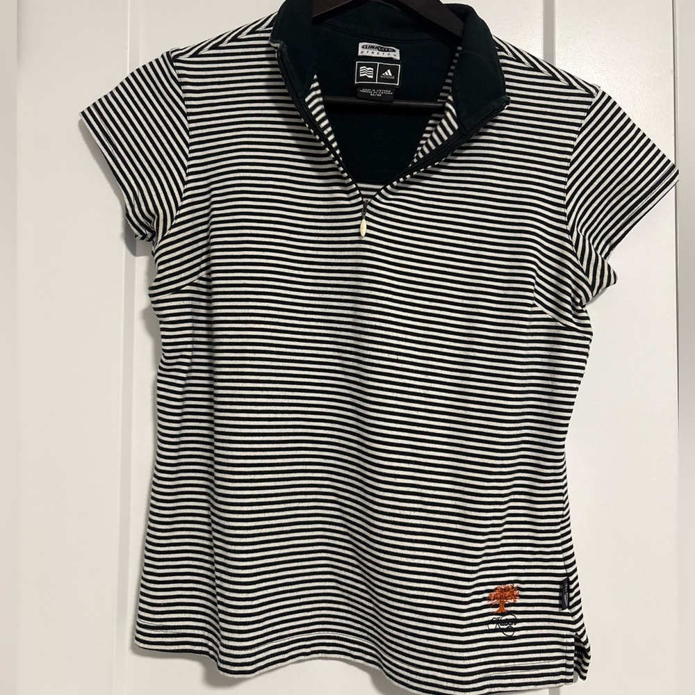 Adidas Black & White Stripes 1/4 Zip Short Sleeve Shirt Top Women's Size Medium